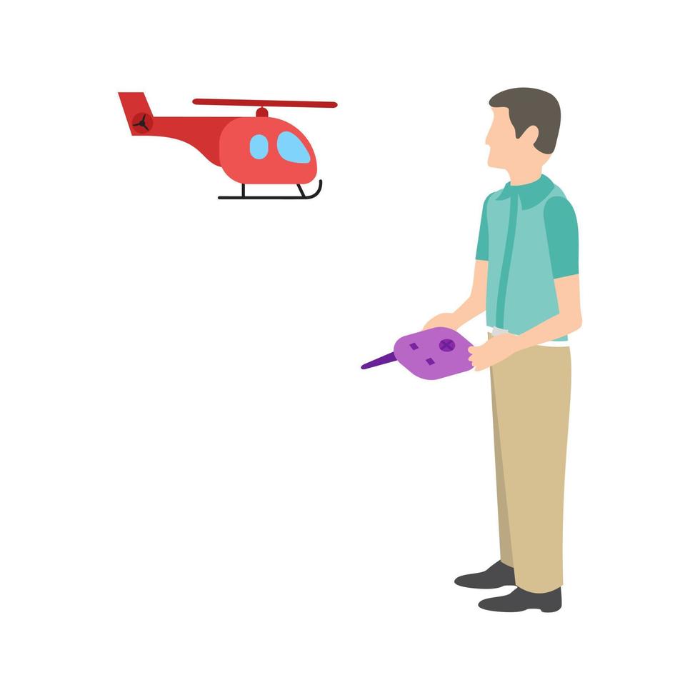 jugando con helicóptero plano icono multicolor vector