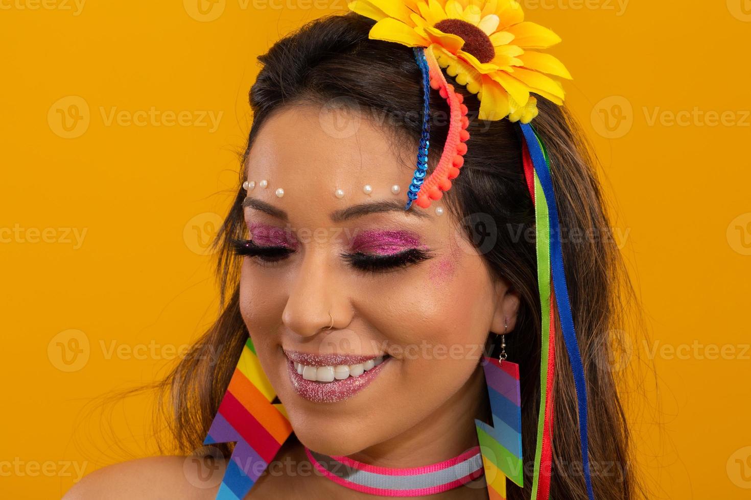 Carnival Makeup to celebrate Brazil's Carnaval. Makeup trend and accessories for the carnival. photo