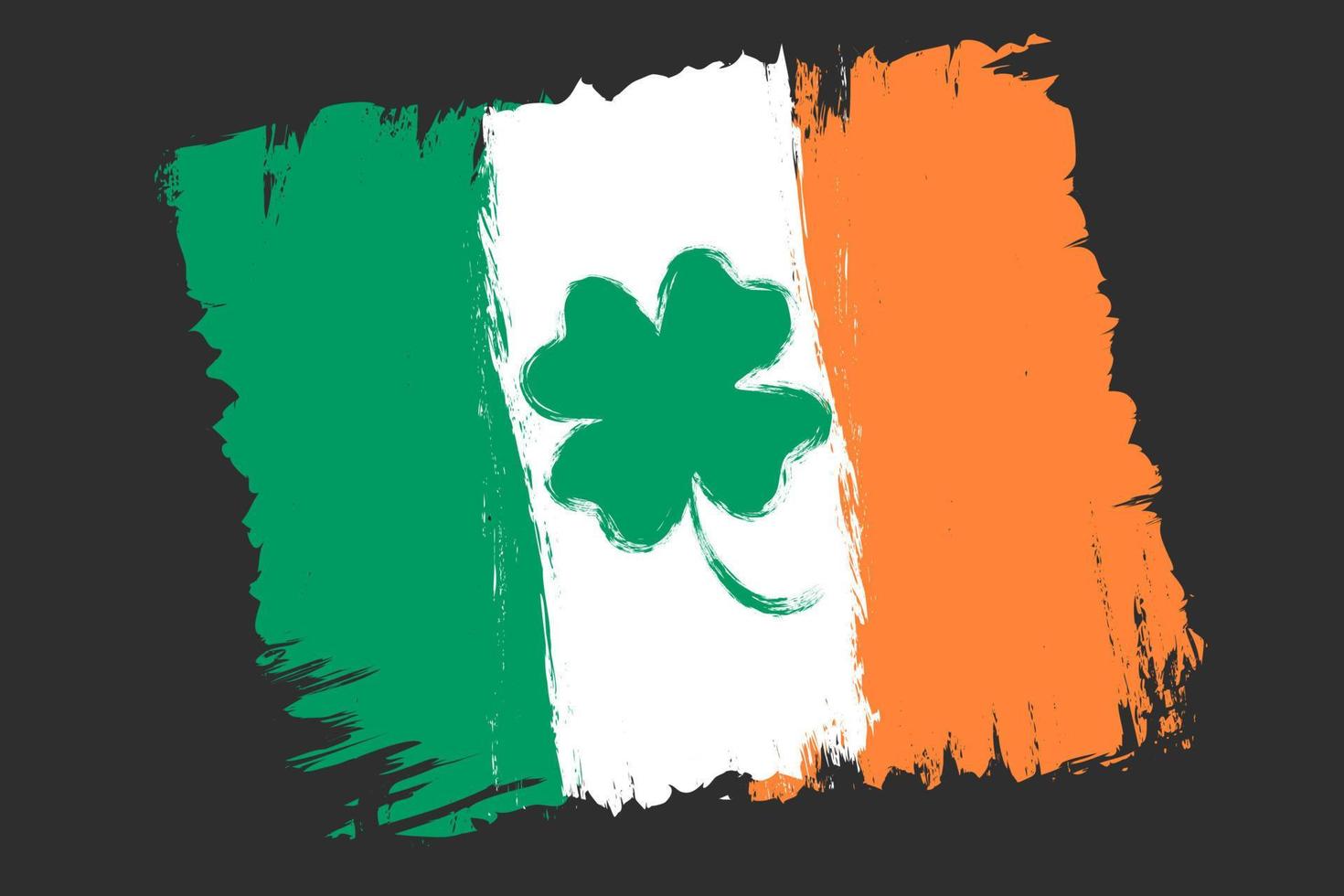 Vector vintage Ireland flag with lucky four leaf clover for Patrick's day.