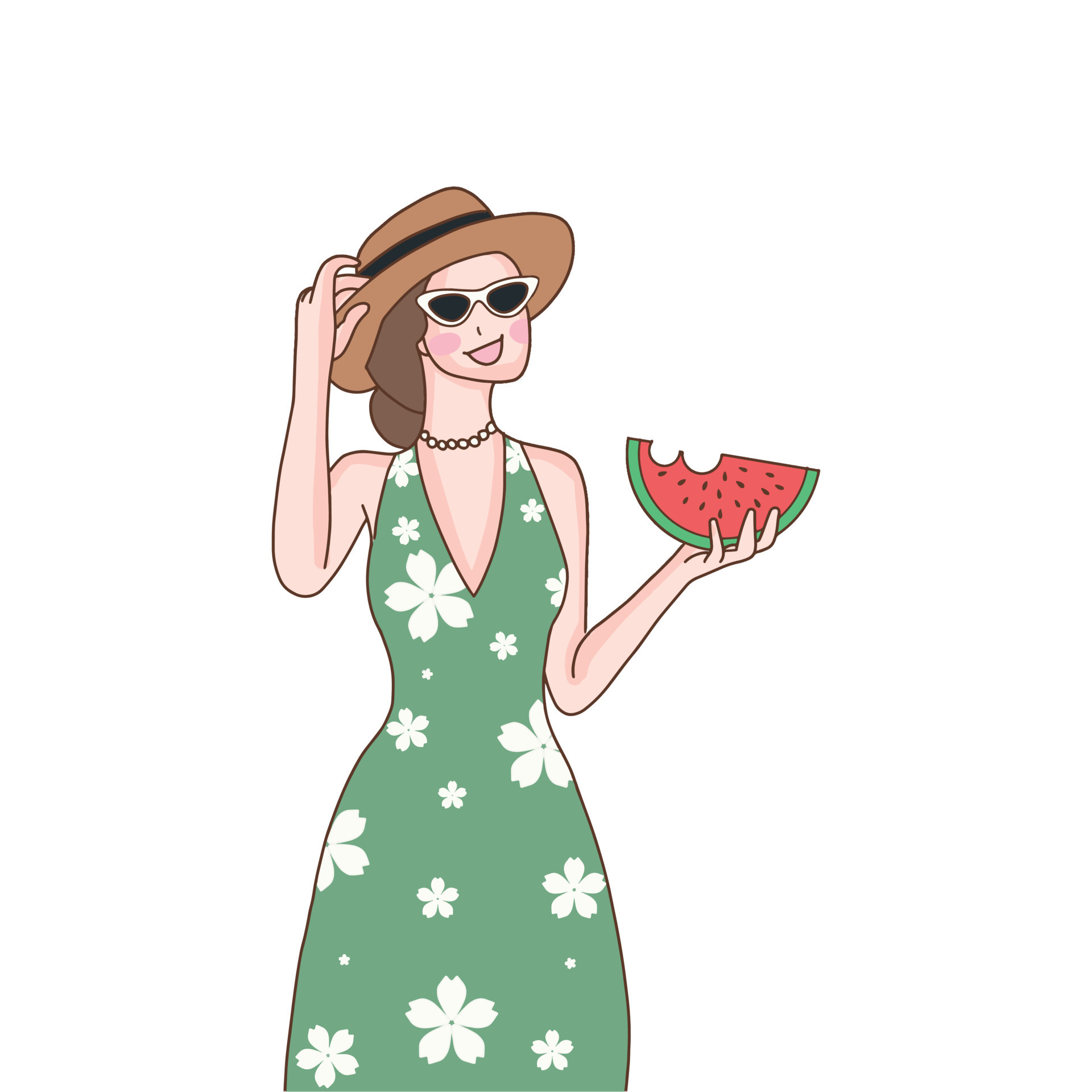 beautiful girl wearing hat and sunglasses holding and eating watermelon ...