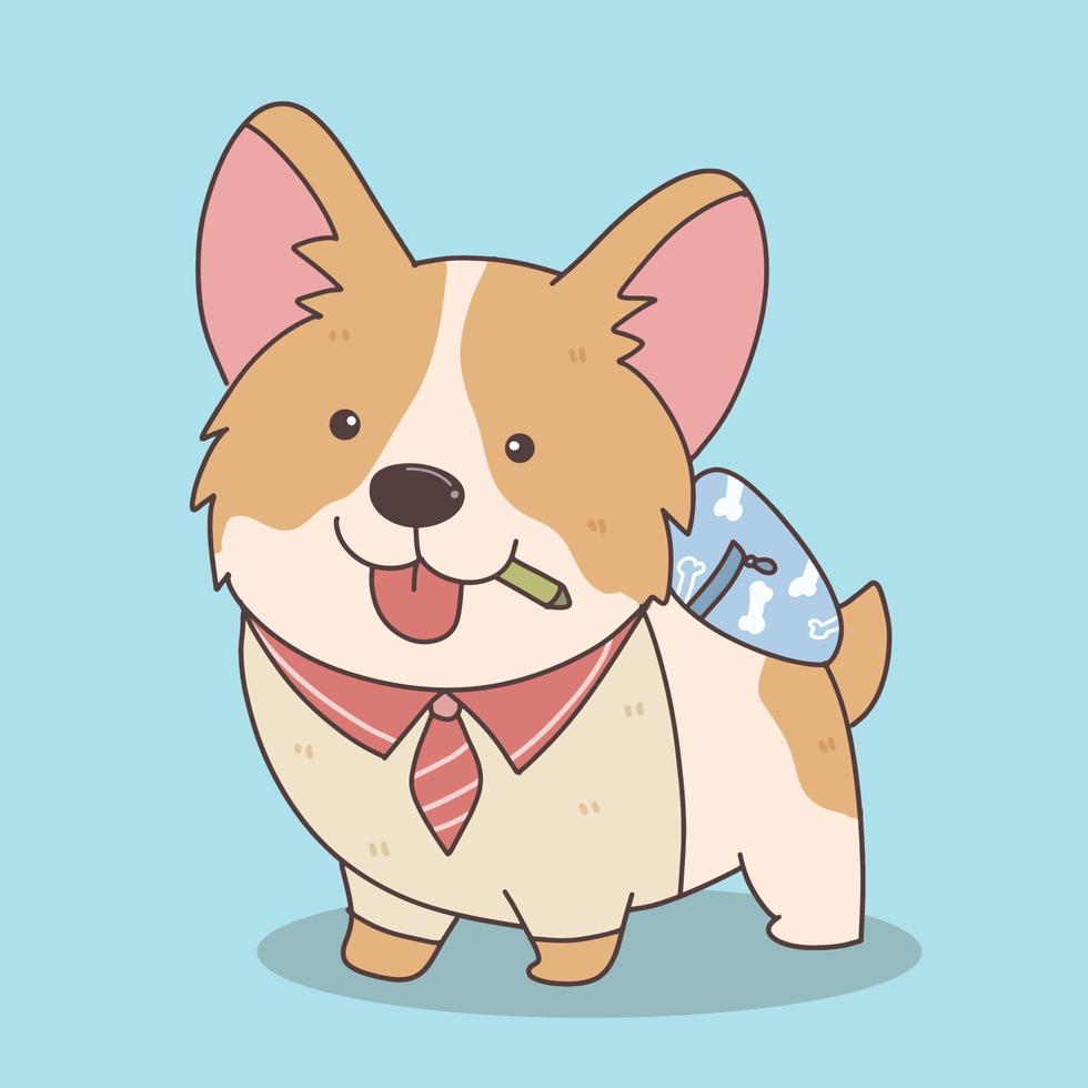 cute dog animal student character with school supplies vector