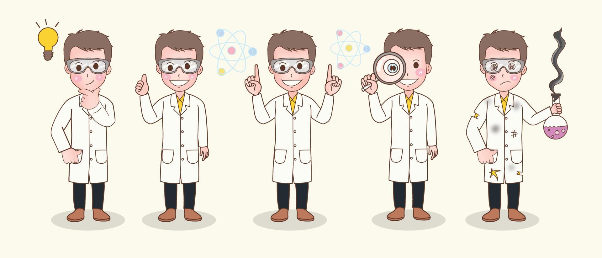 collection of man scientist character holding science experiment