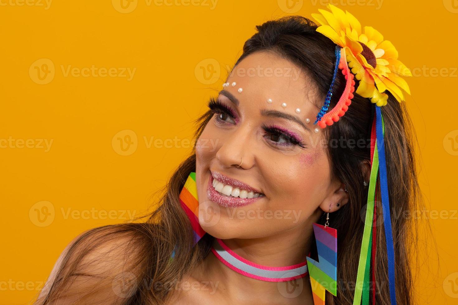 Carnival Makeup to celebrate Brazil's Carnaval. Makeup trend and accessories for the carnival. photo