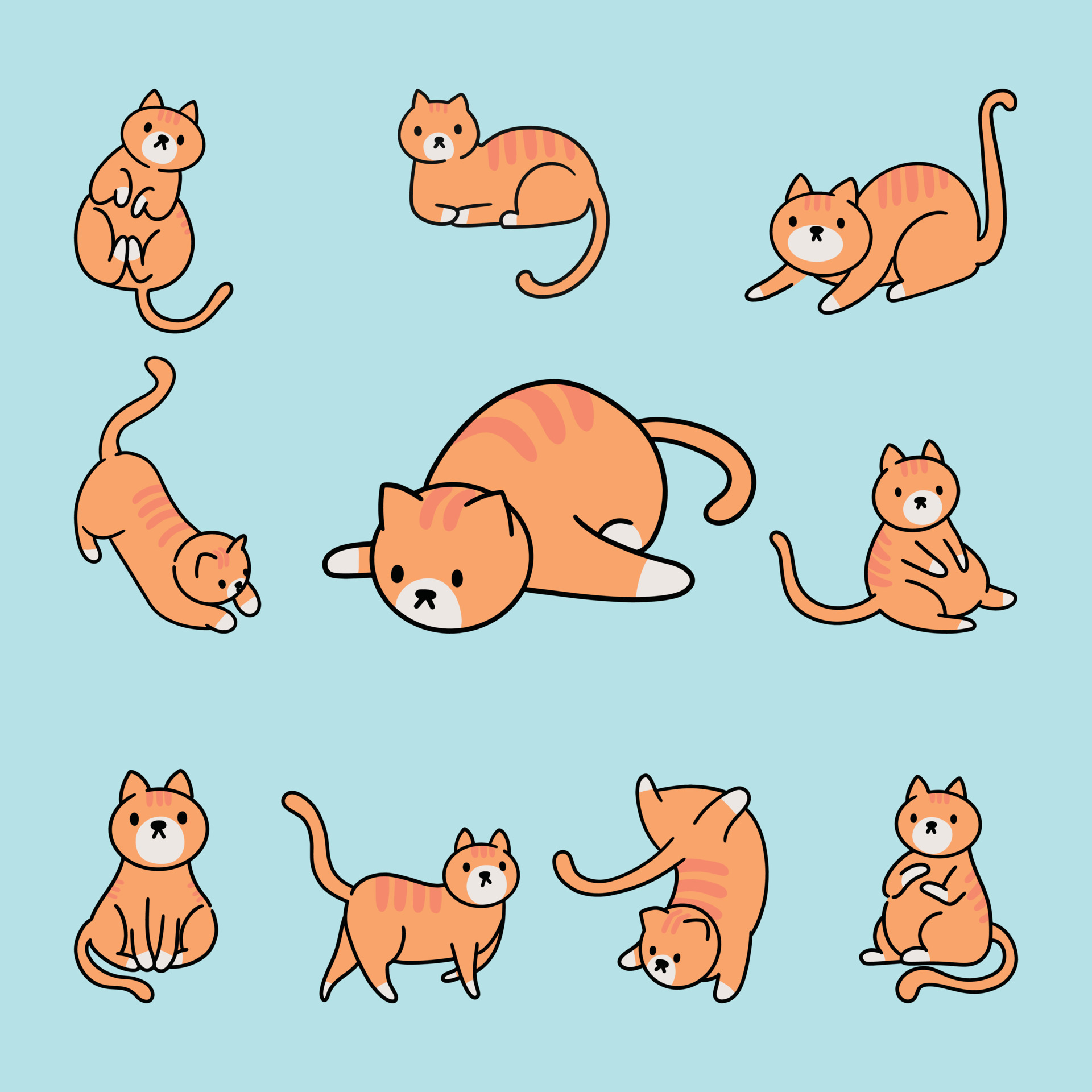 Playful cute cats item cartoon characters illustrations cat set ...