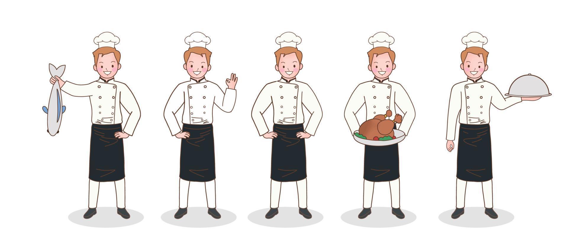 colección de personajes de chef hombre con ingredientes alimentarios, juego de cocina vector