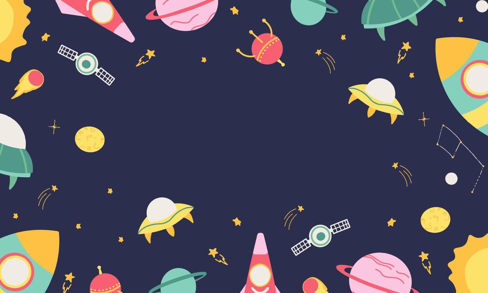 Banner, background with space planets, spaceships, constellations, stars, UFOs. The universe and the galaxy vector