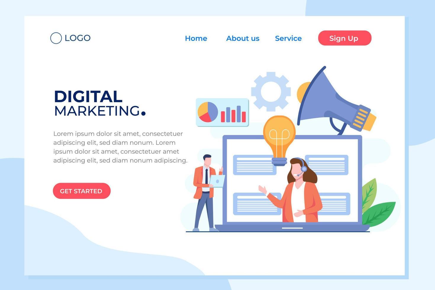 Modern flat design concept of Digital Marketing for banner and website. Isometric landing page template. Business analysis, content strategy and management. Vector illustration.