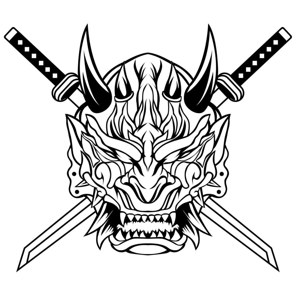 tattoo oni mask artwork illustration vector