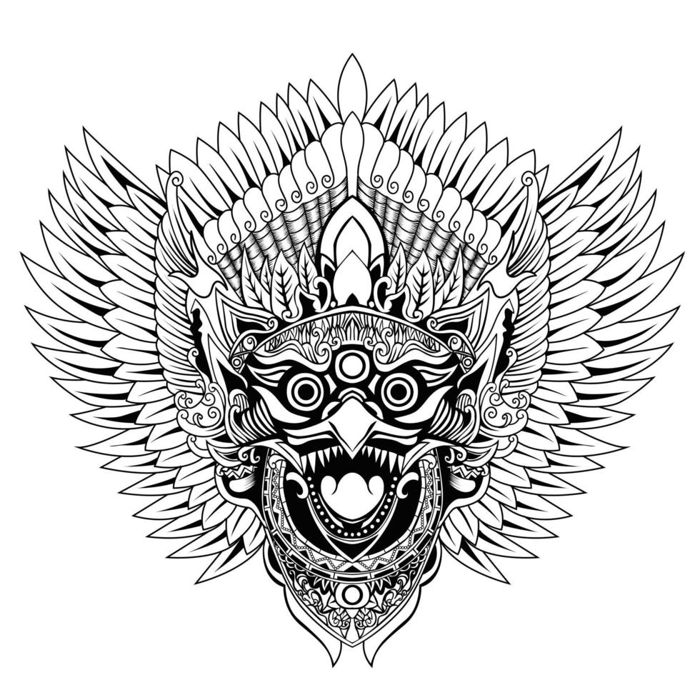 garuda jatayu balinese tatto style in black and white vector