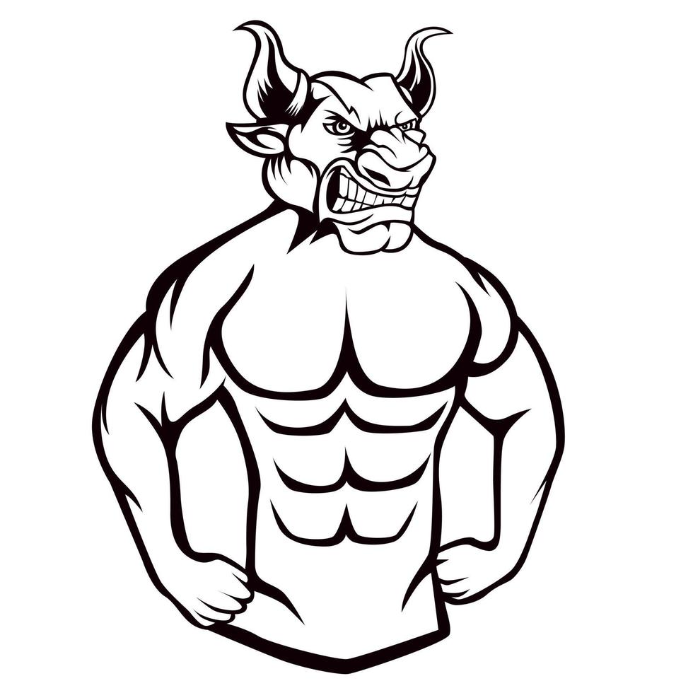 ilustración de luchador de búfalo en blanco y negro vector