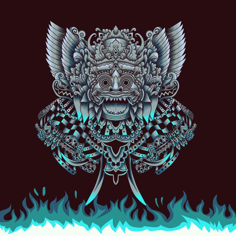 Barong Balinese Mask in neon color style vector