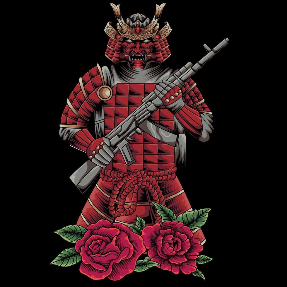 samurai sosteniendo ilustración de vector de rifle.