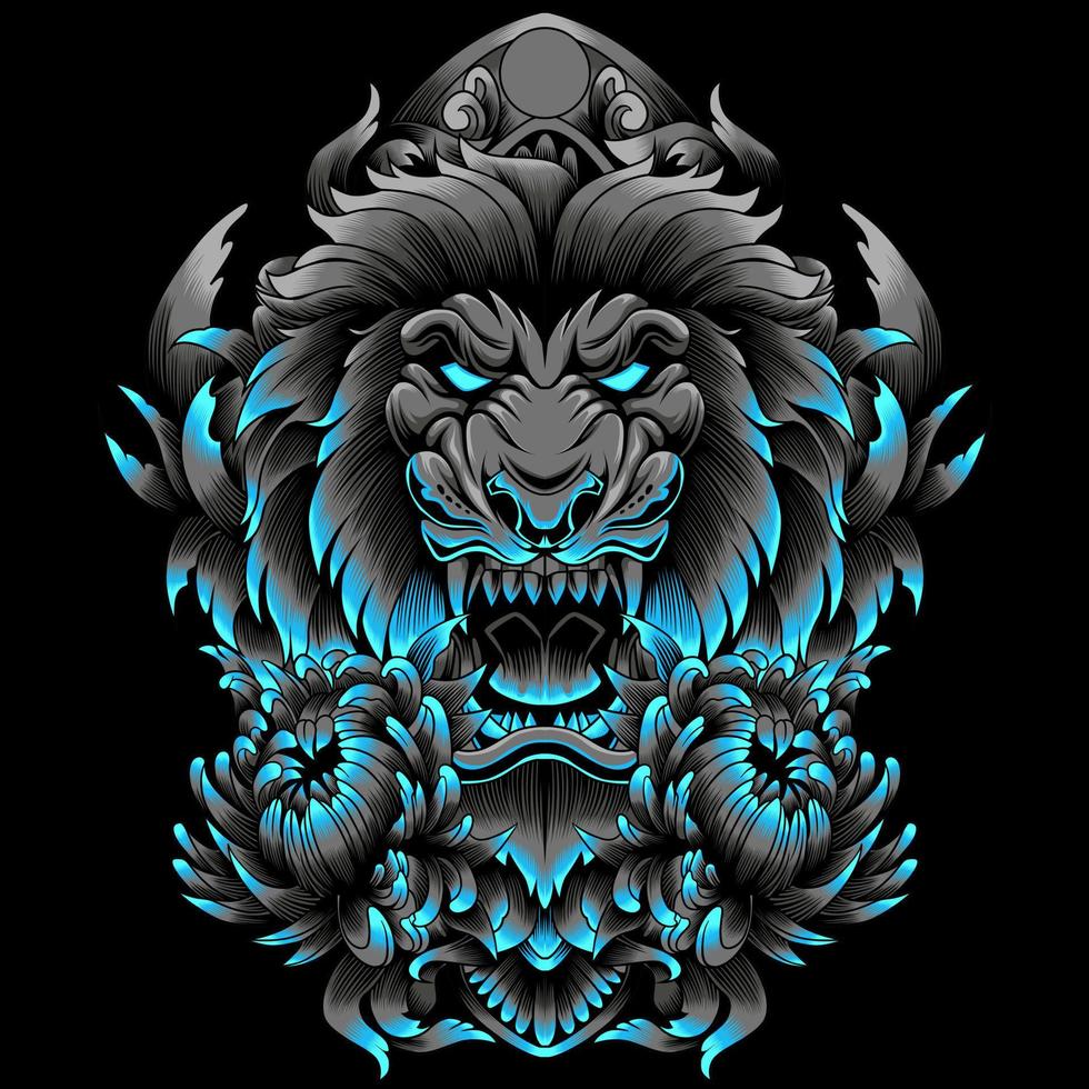 Lion head illustration in neon color style vector