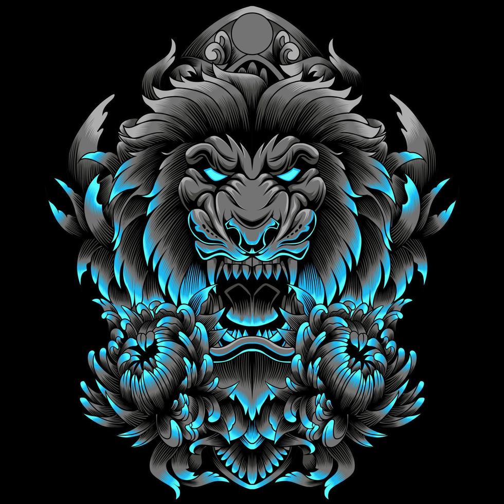 Lion head illustration in neon color style vector