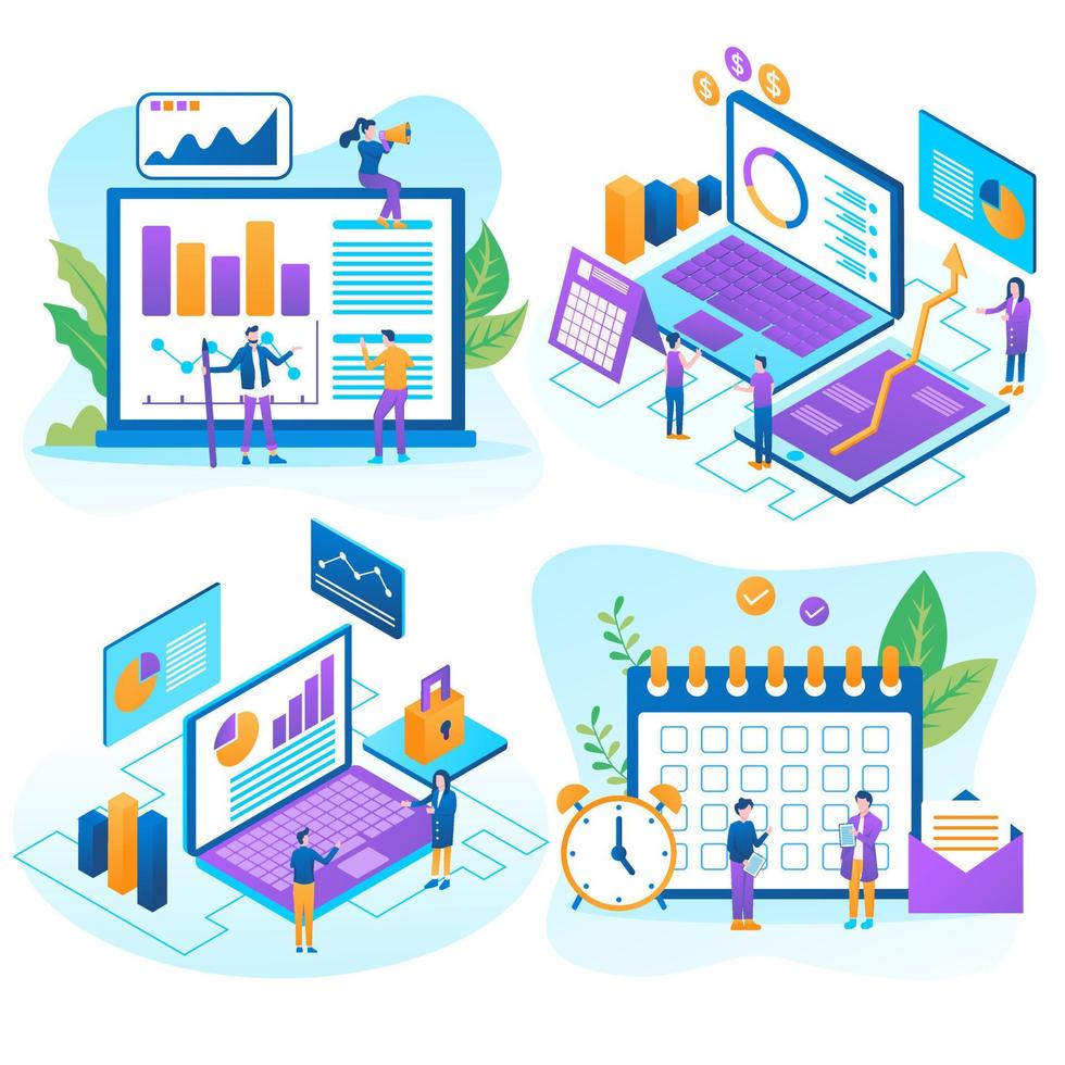Set Illustration for Business Strategy, Business Statistics, and Time Management. Easy to edit and customize. Vector illustration concept for website
