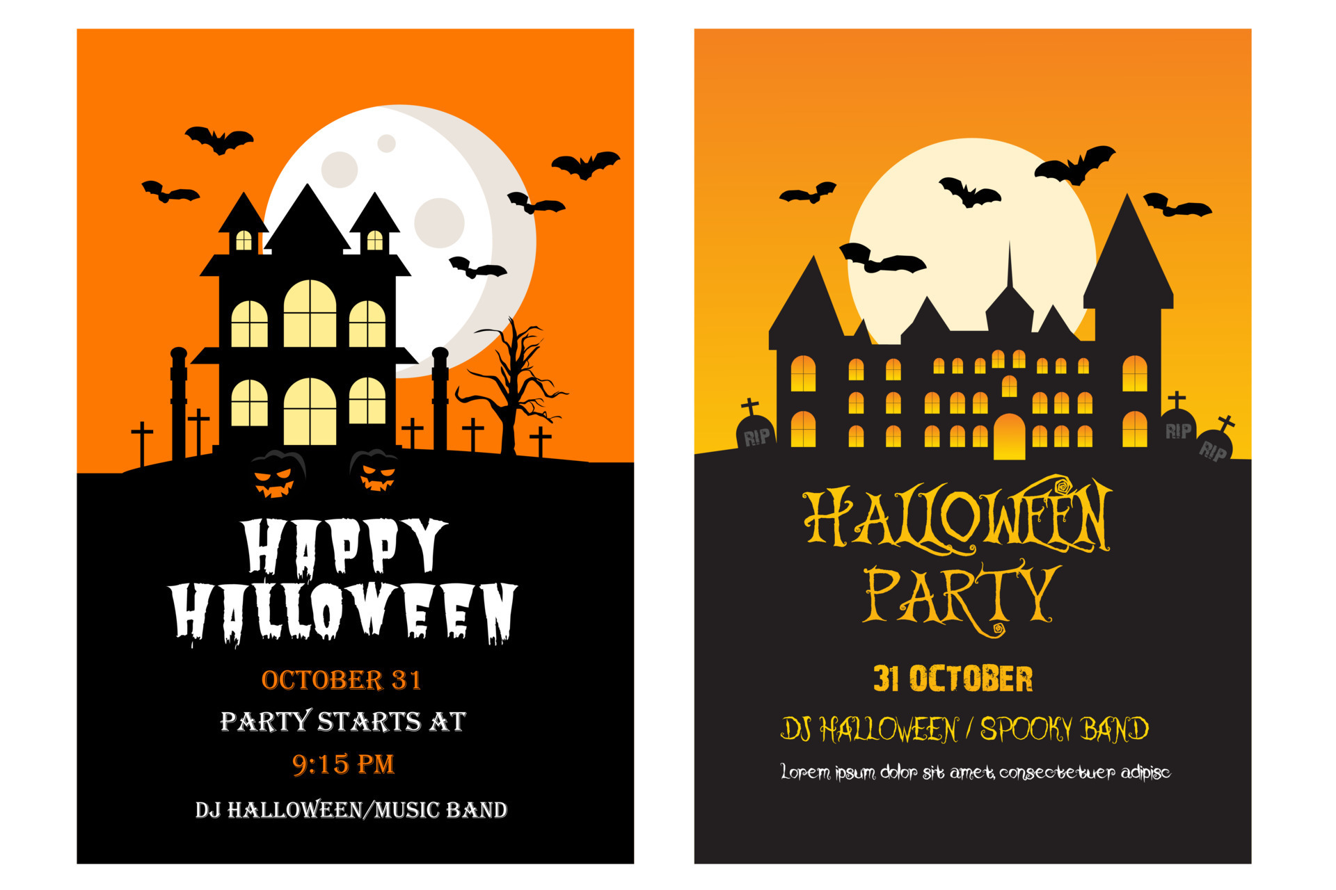 Halloween invitation poster or card. Vector set of halloween party invitations 7717795 Vector