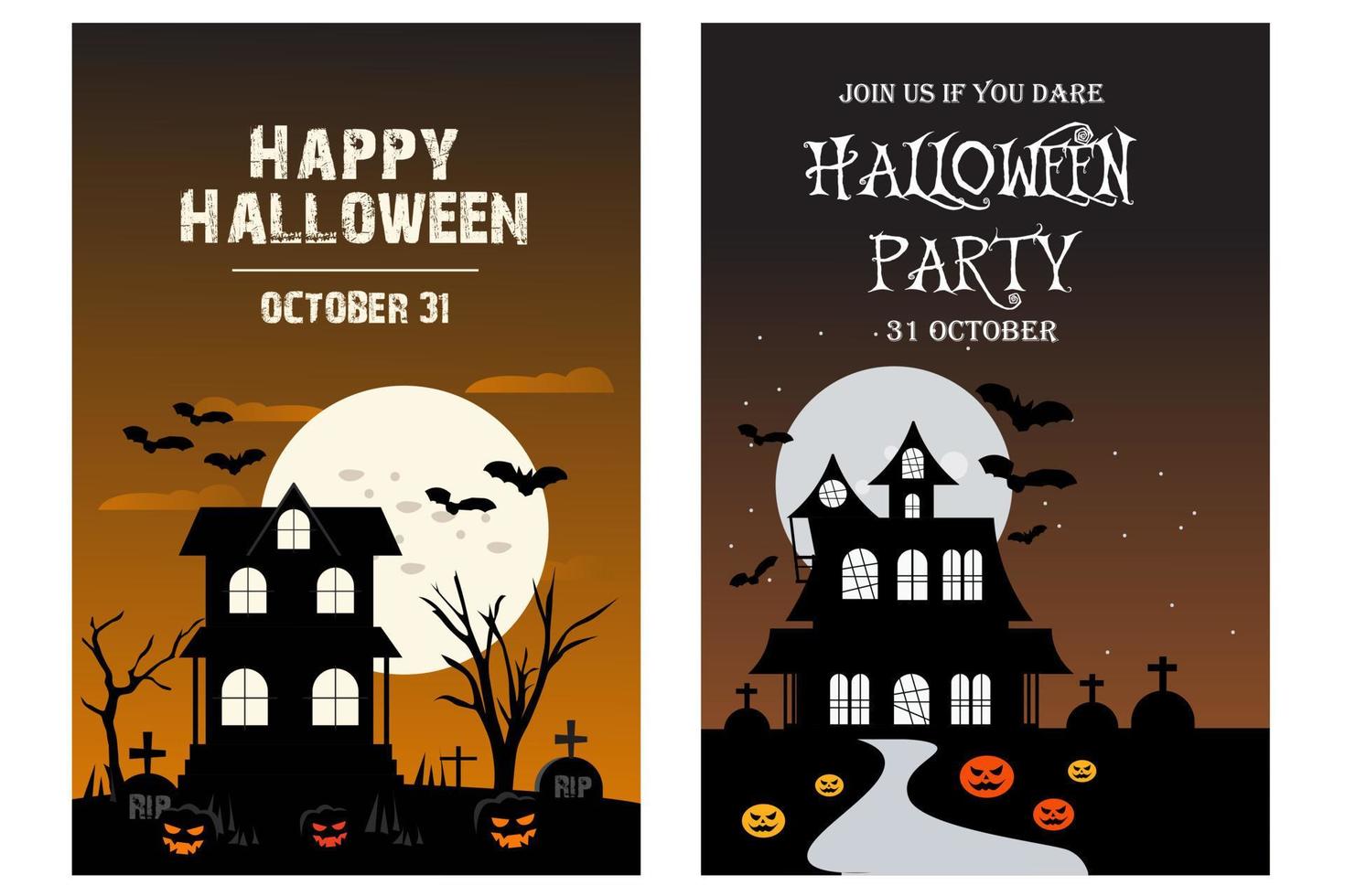 Halloween invitation poster or card. Vector set of halloween party invitations