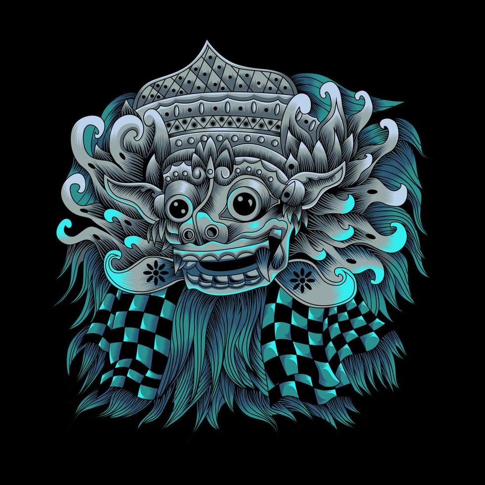 Barong Balinese Mask in neon color style vector