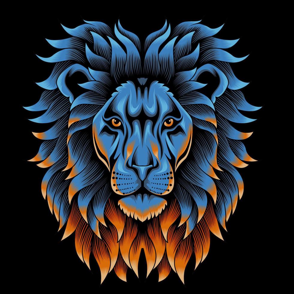 Lion Head Illustration in neon color style vector