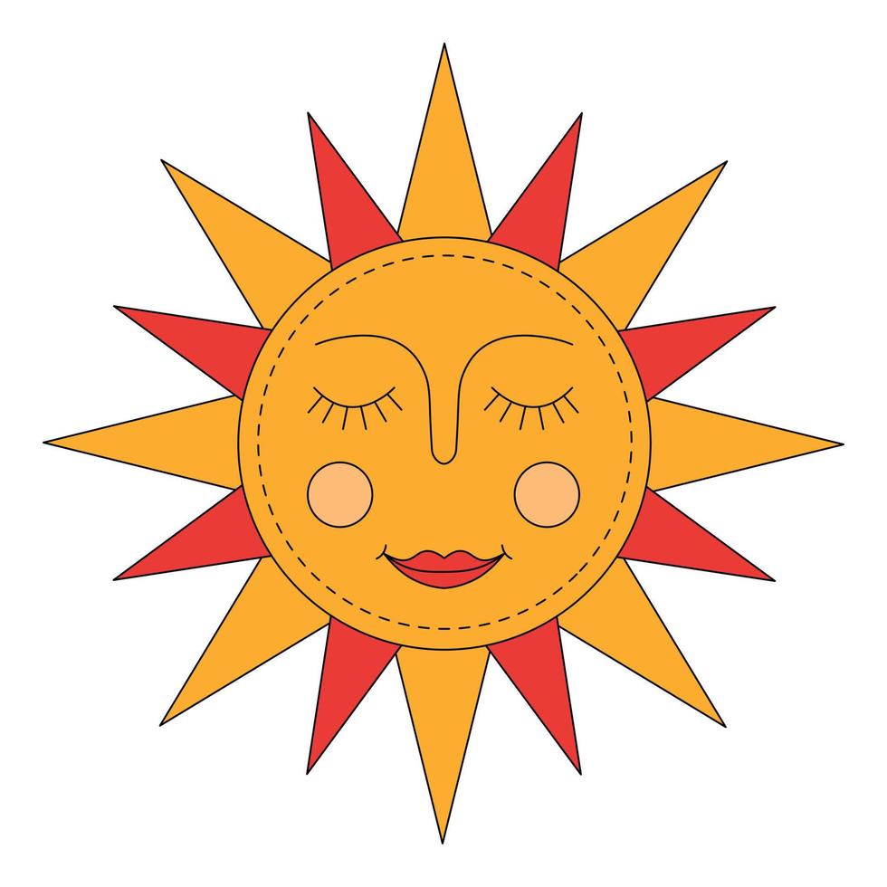 Yellow sun. Slavic symbol of Shrovetide. Ornamental doodle vector illustration isolated on white backgrounds. Russian symbol holiday spring Shrovetide. National holiday.