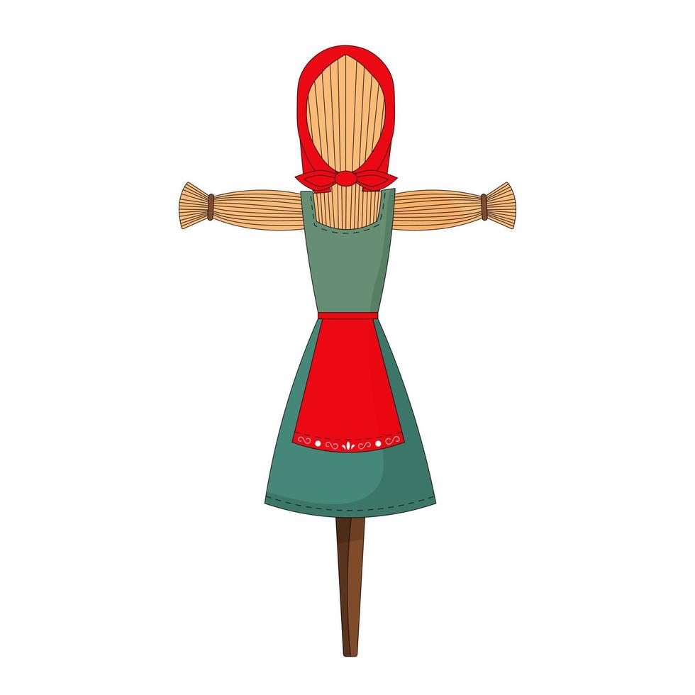 efigie de paja rusa de una mujer con ropa eslava tradicional. semana de panqueques de vacaciones de primavera. ilustración vectorial de una muñeca de carnaval. vector