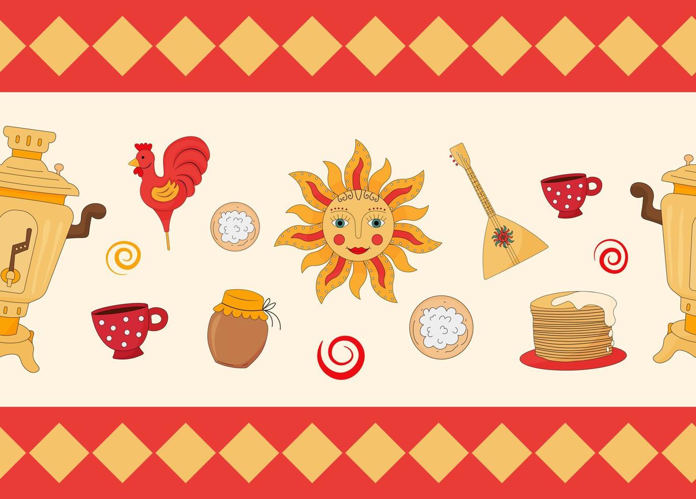 Vector set banner on the theme of the Russian holiday Carnival. Russian translation wide and happy Shrovetide Maslenitsa