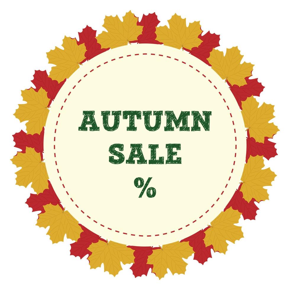 Round frame of red, yellow and green maple leaves with the inscription Autumn Sale vector
