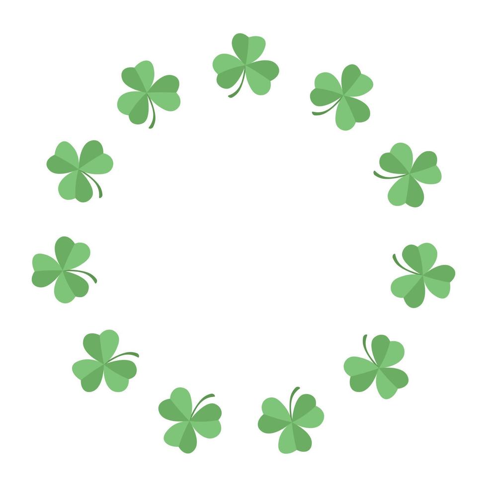 round frame with green shamrock clover on white background vector