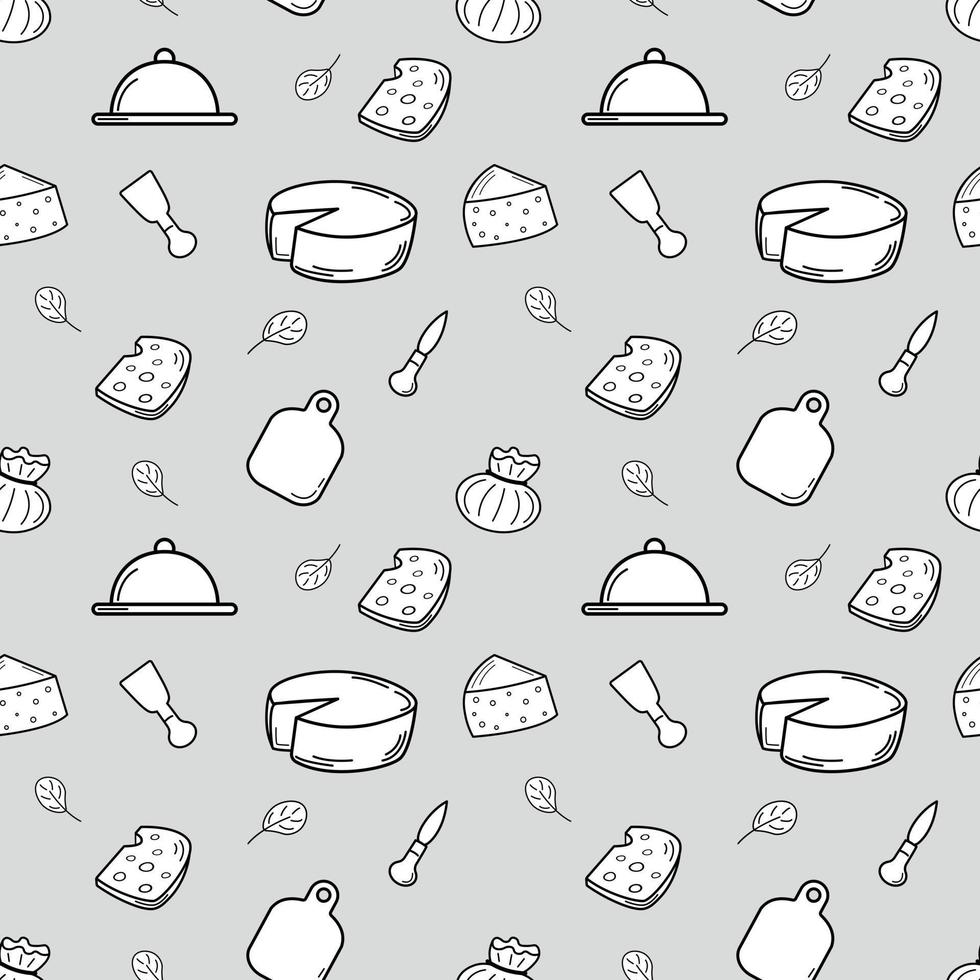 patrón sin costuras de queso. ilustración vectorial dibujada a mano. fondo de comida vintage. fondo de diferentes tipos de queso vector