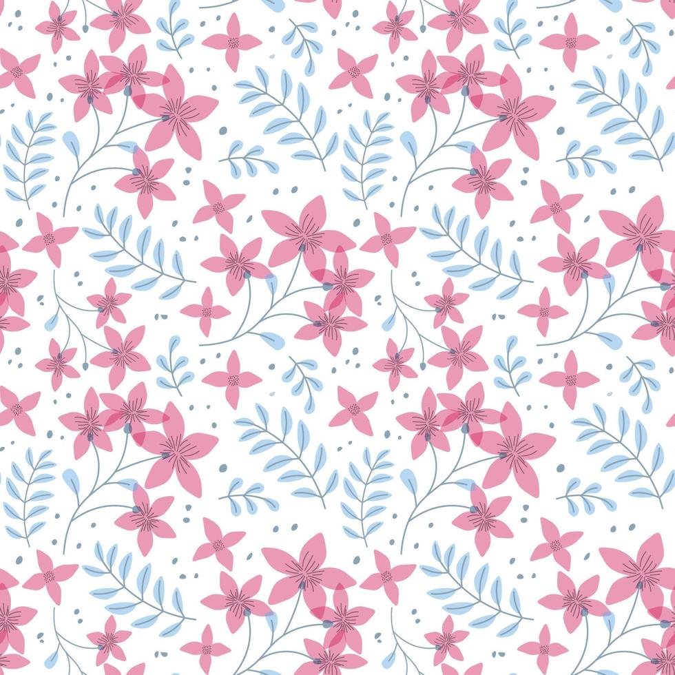 Red flower and leaves pattern background. vector