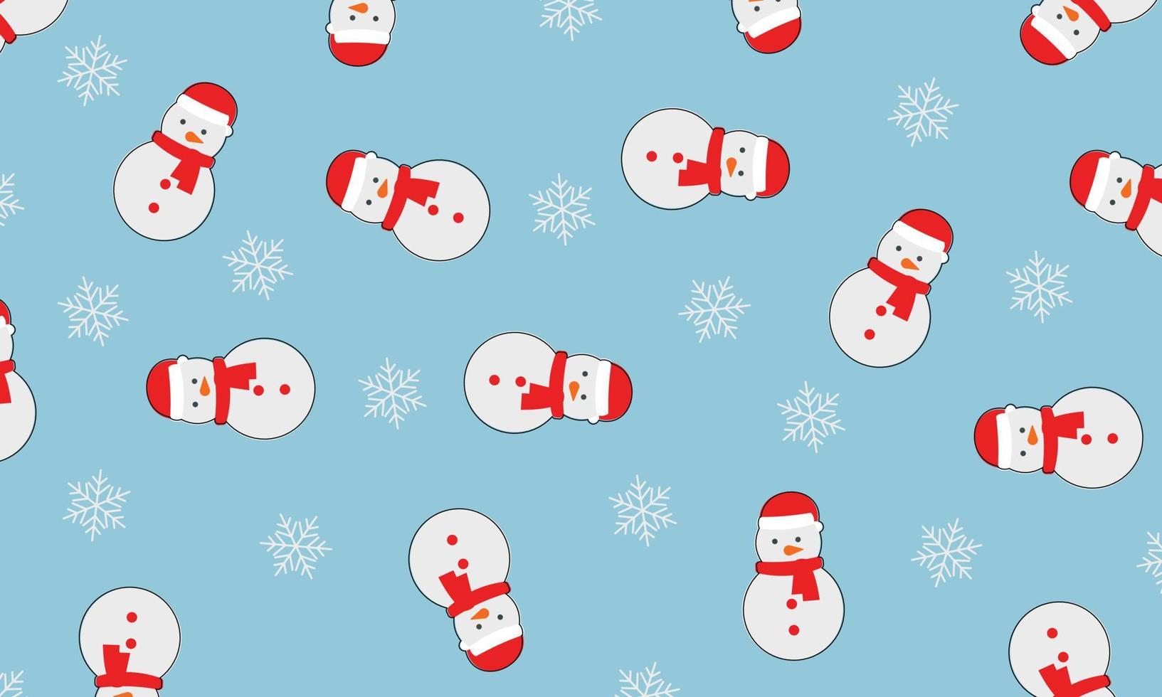 Snowman and snowflake in seamless pattern on background. vector