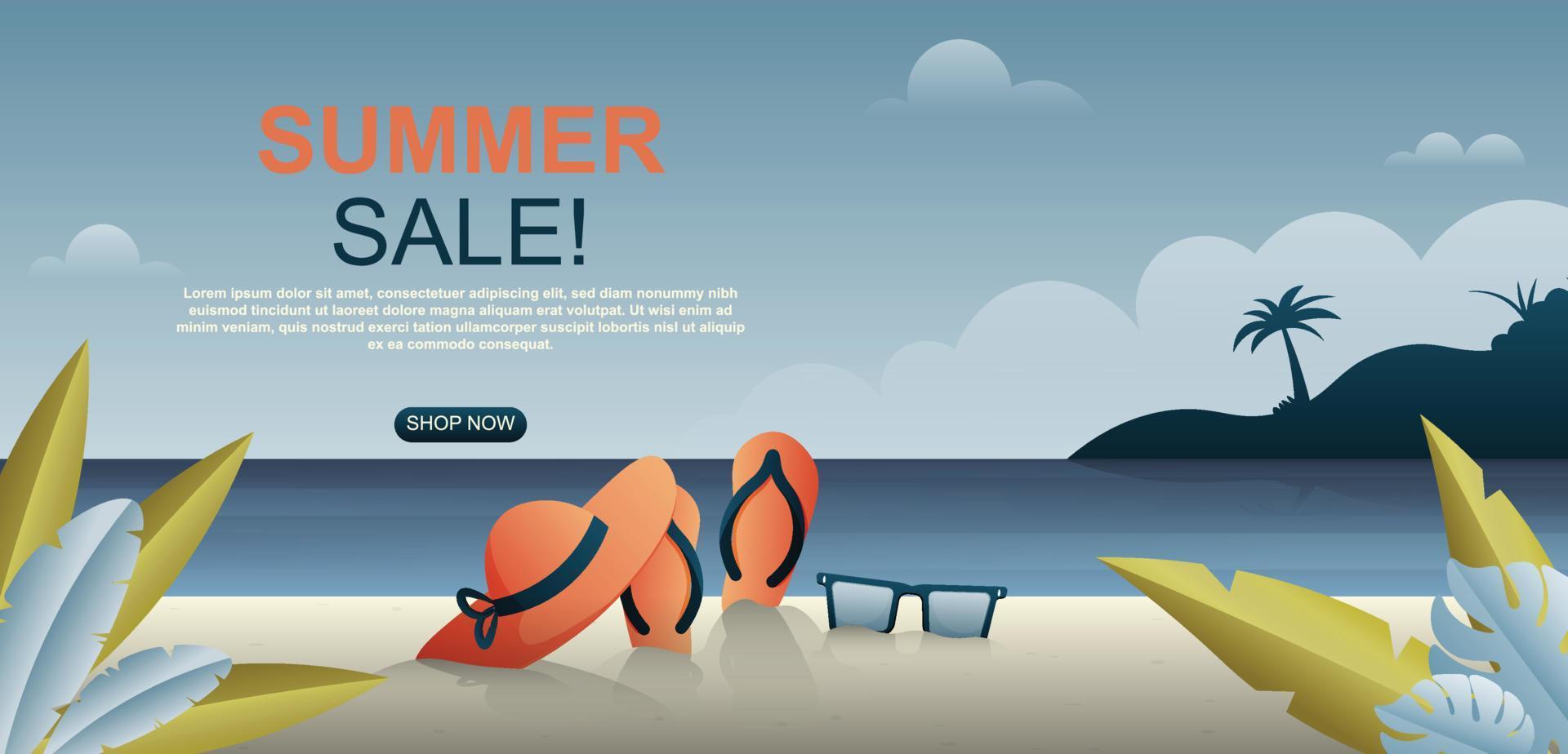 Gradient summer sale horizontal banner template. vector