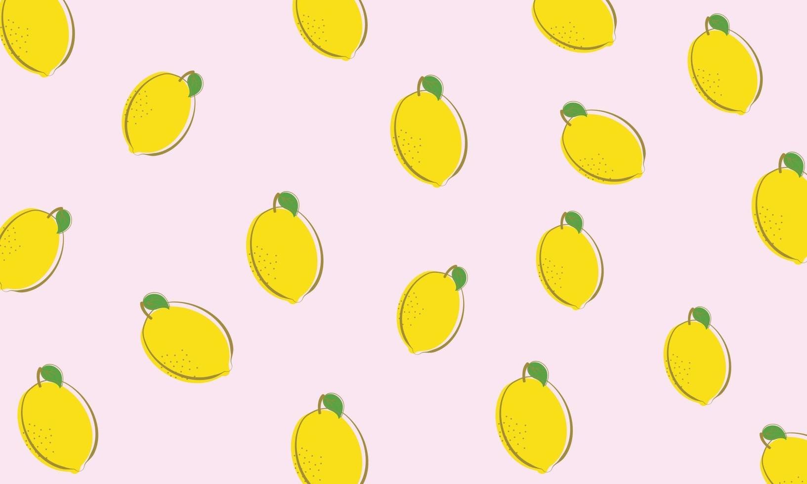 Seamless bright light pattern with fresh lemons doodle style on light pink background. vector