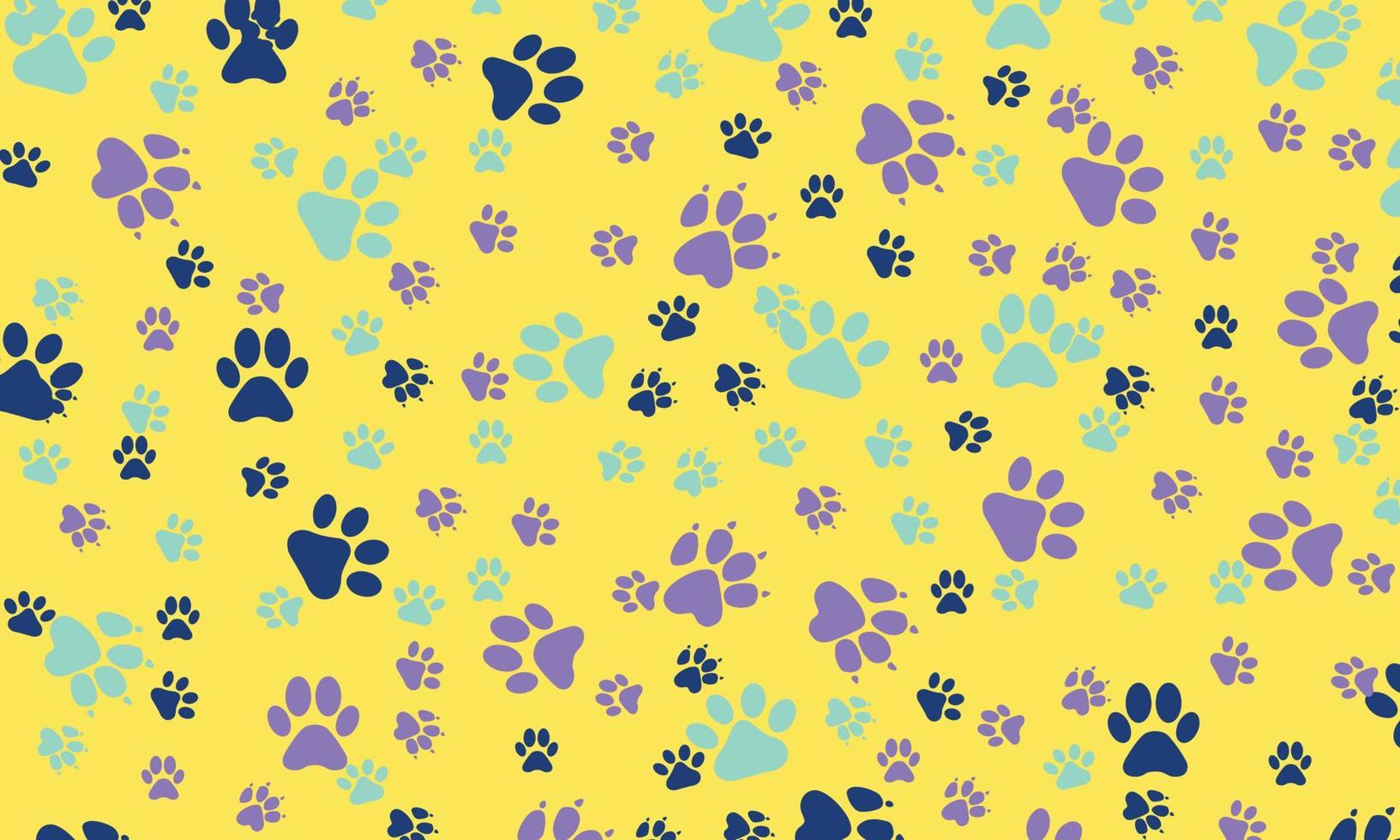 Colorful dog pawn print pattern on yellow background. vector