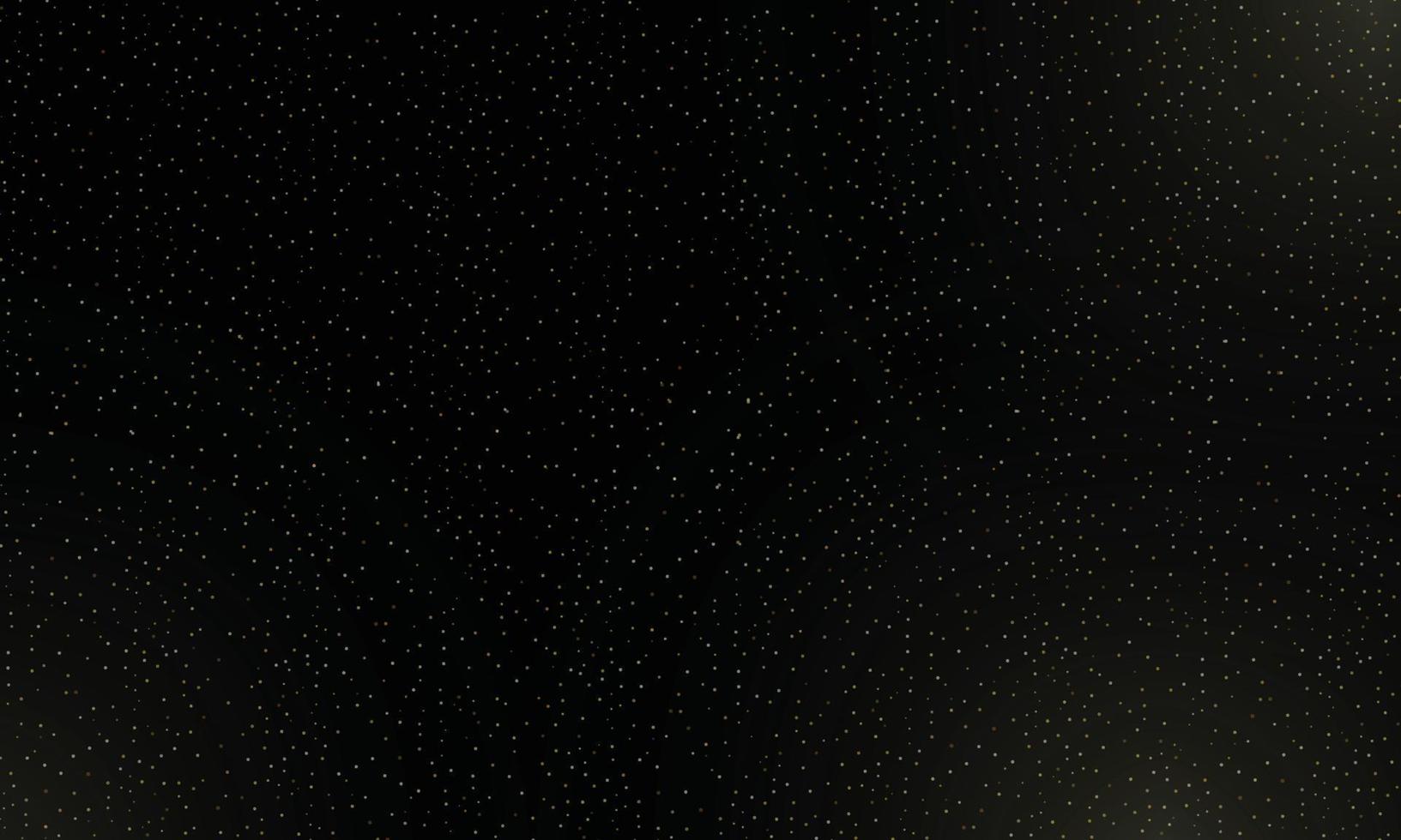 Many golden dots particles in darkness on black background. vector