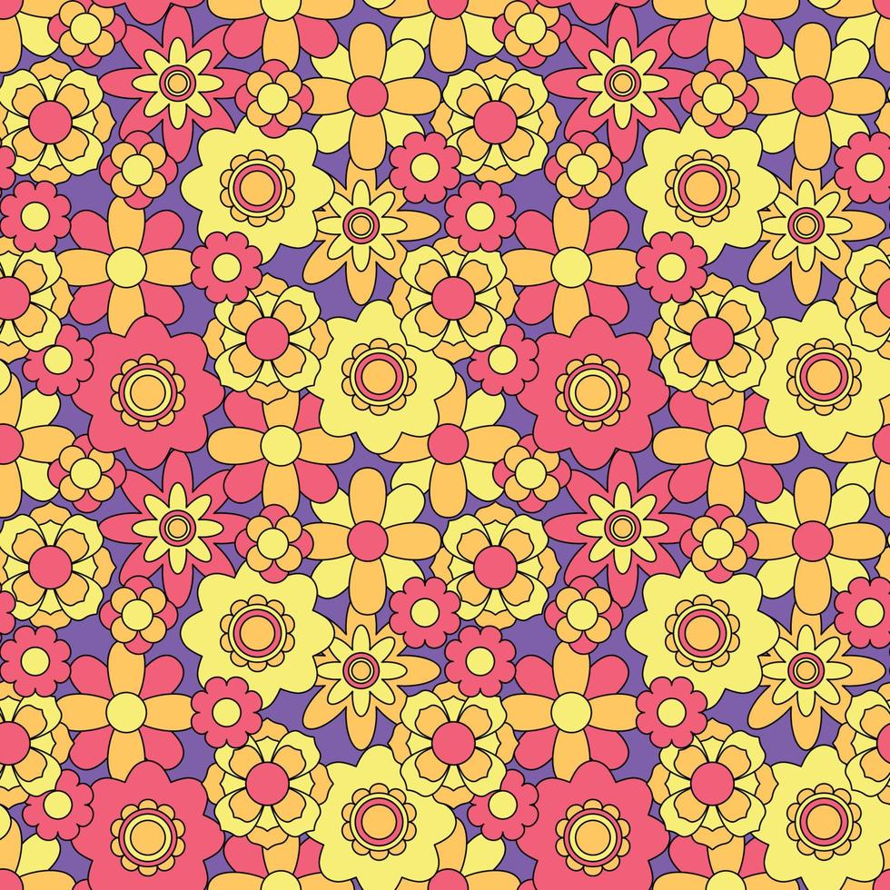 Abstract seamless groovy flower background. vector