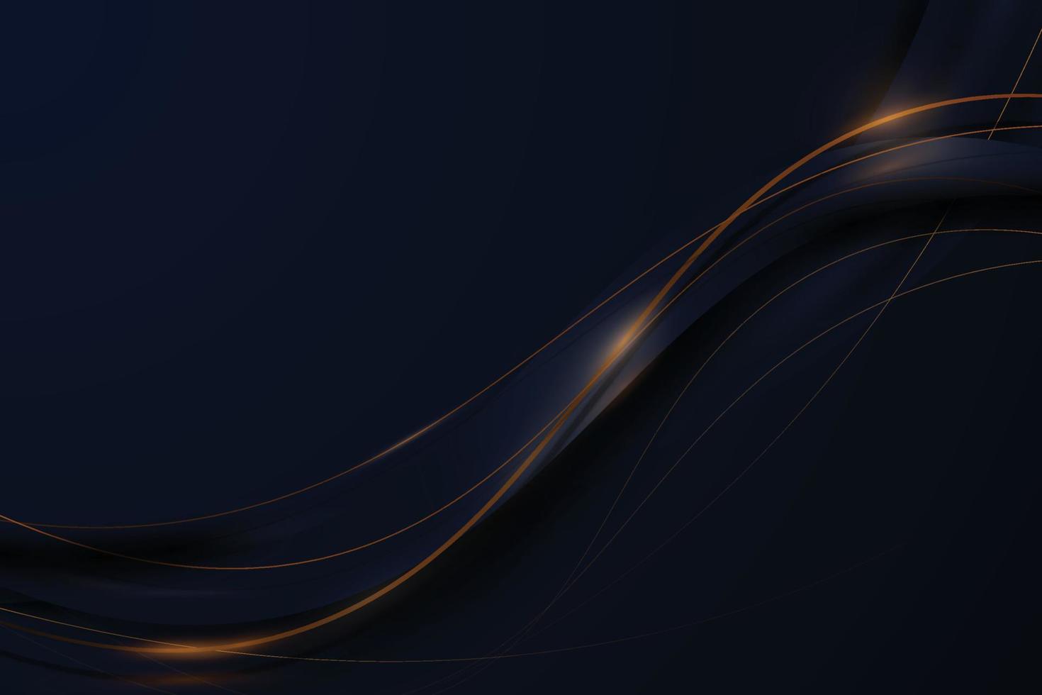 Dark blue luxury background with golden waved lines. vector