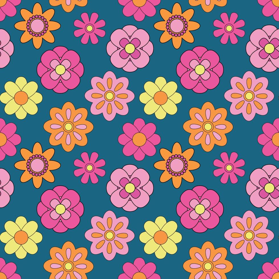 Abstract seamless groovy flower background. vector
