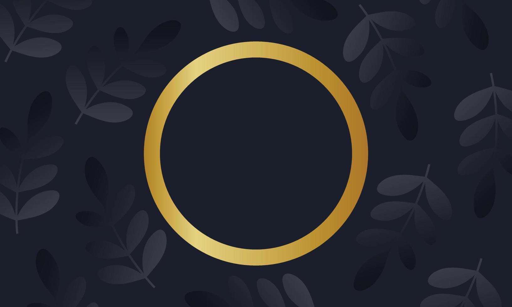 Black leaves with golden circle background. vector