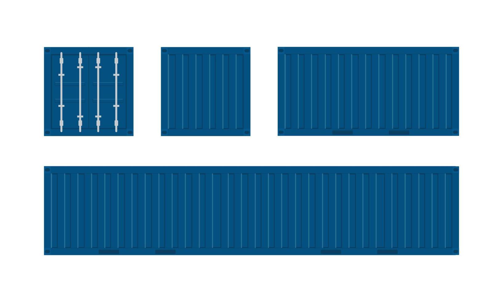 Realistic 3D set of blue cargo containers. Vector illustration