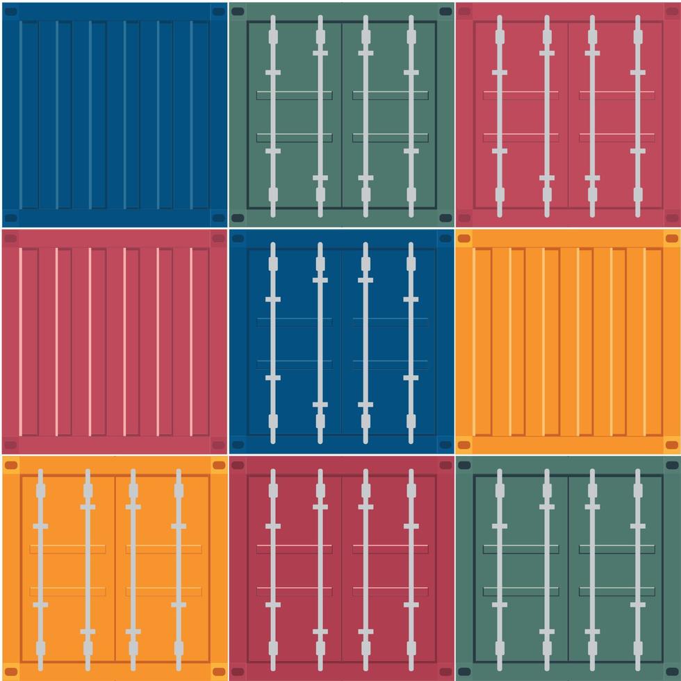 Realistic 3D set of cargo containers. Seamless pattern. industrial patchwork pattern. Vector illustration