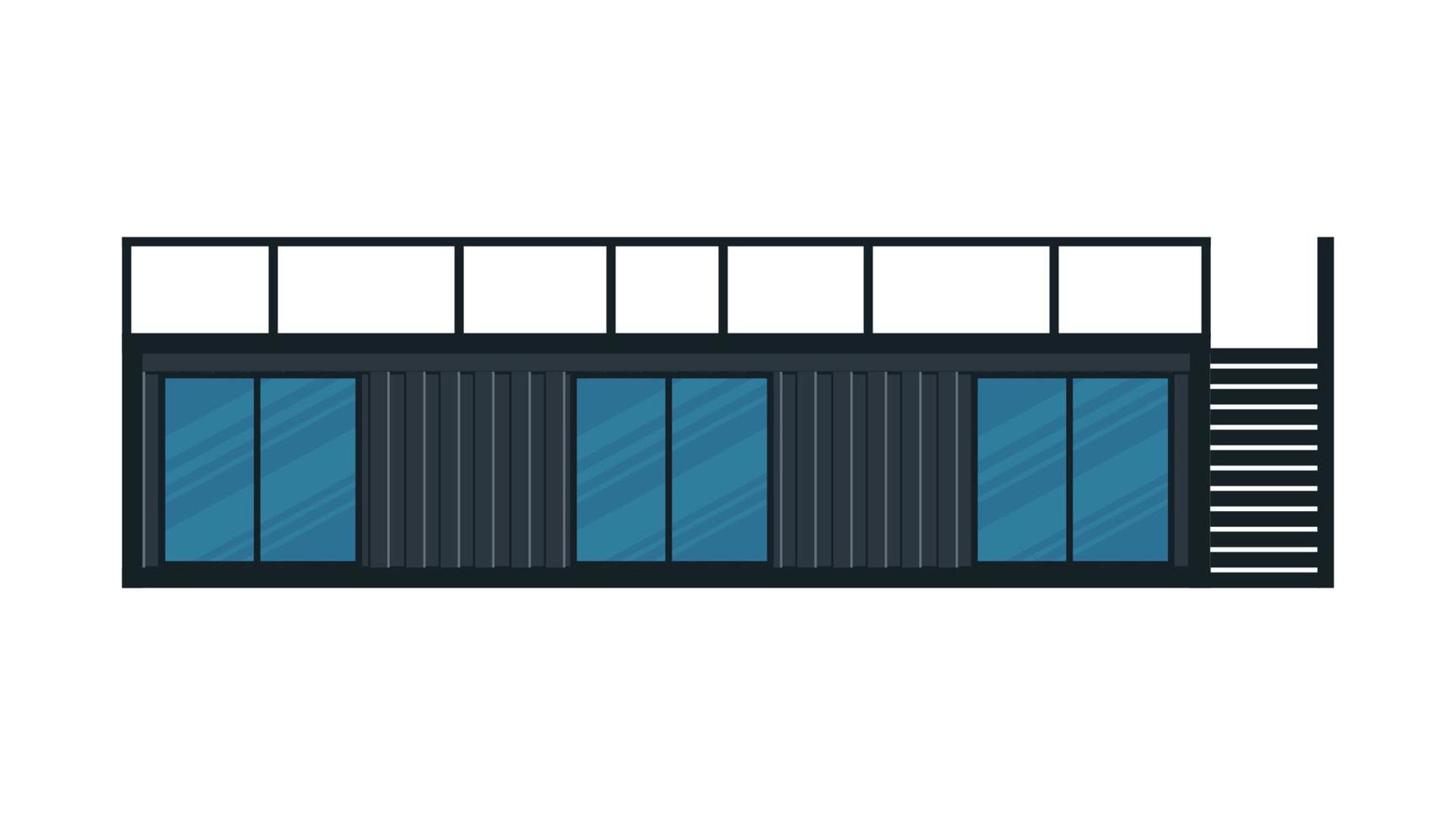 casa, café de contenedor de carga negro. edificio de un piso con una veranda fuera del contenedor para barco aislado en un fondo blanco. ilustración vectorial vector