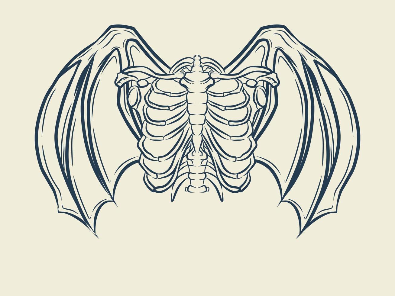 diseño de vector de arte de línea de cráneo y alas de diablo