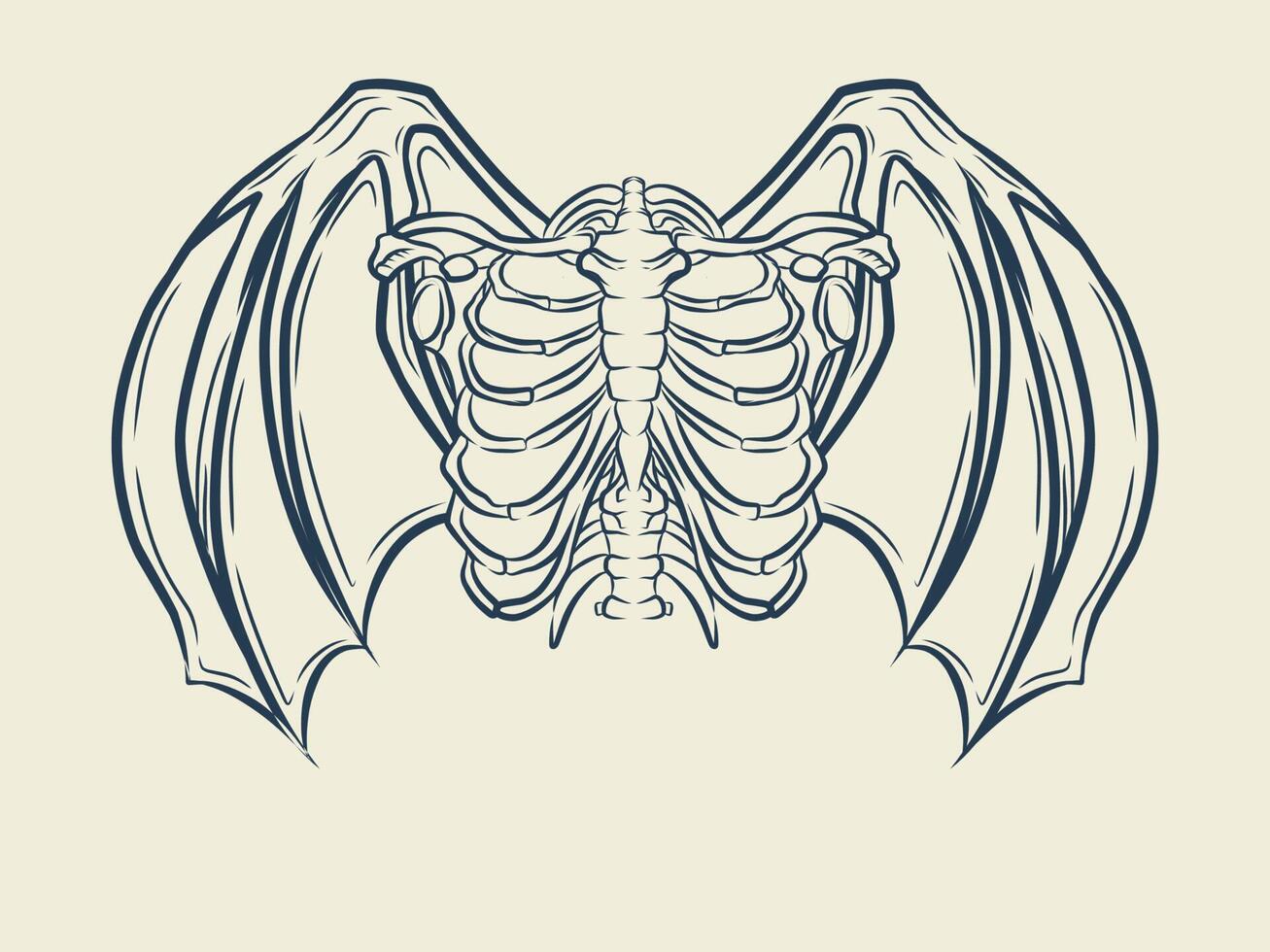 Devil skull and wings line art vector design