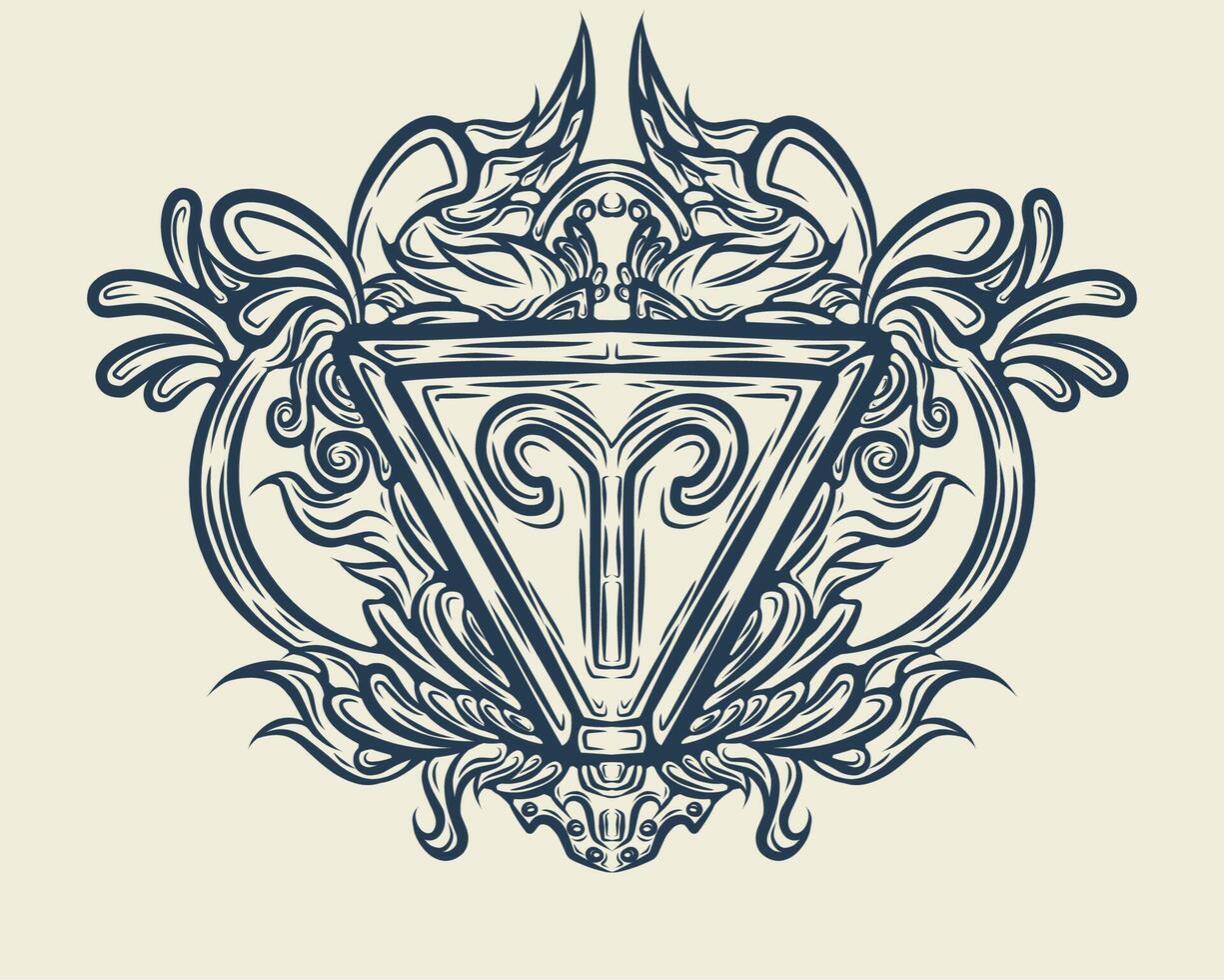 Aries zodiac symbol line art design vector
