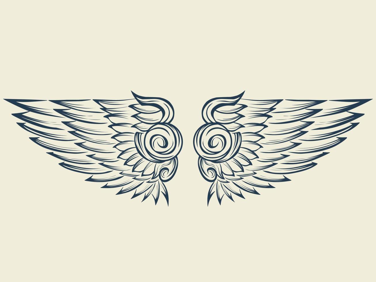 Aesthetic line art vector bird wing tattoo design