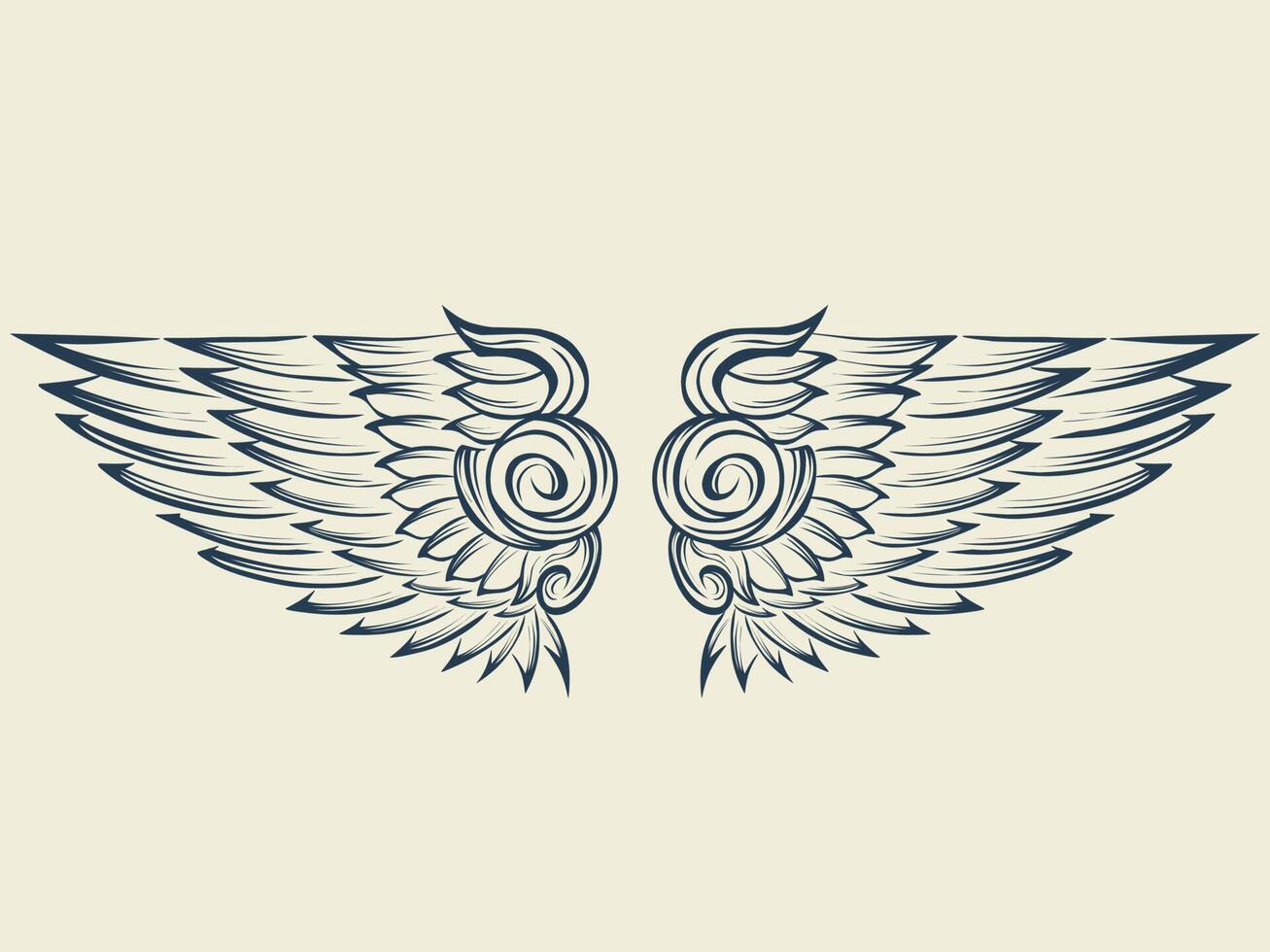 Aesthetic line art vector bird wing tattoo design