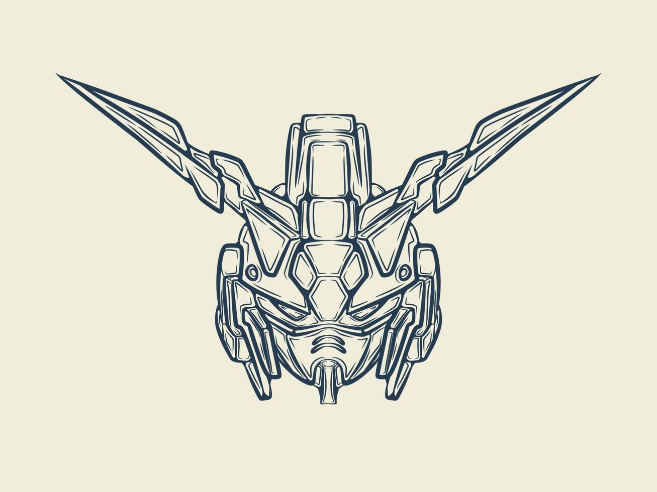 gundam robot head line art design vector