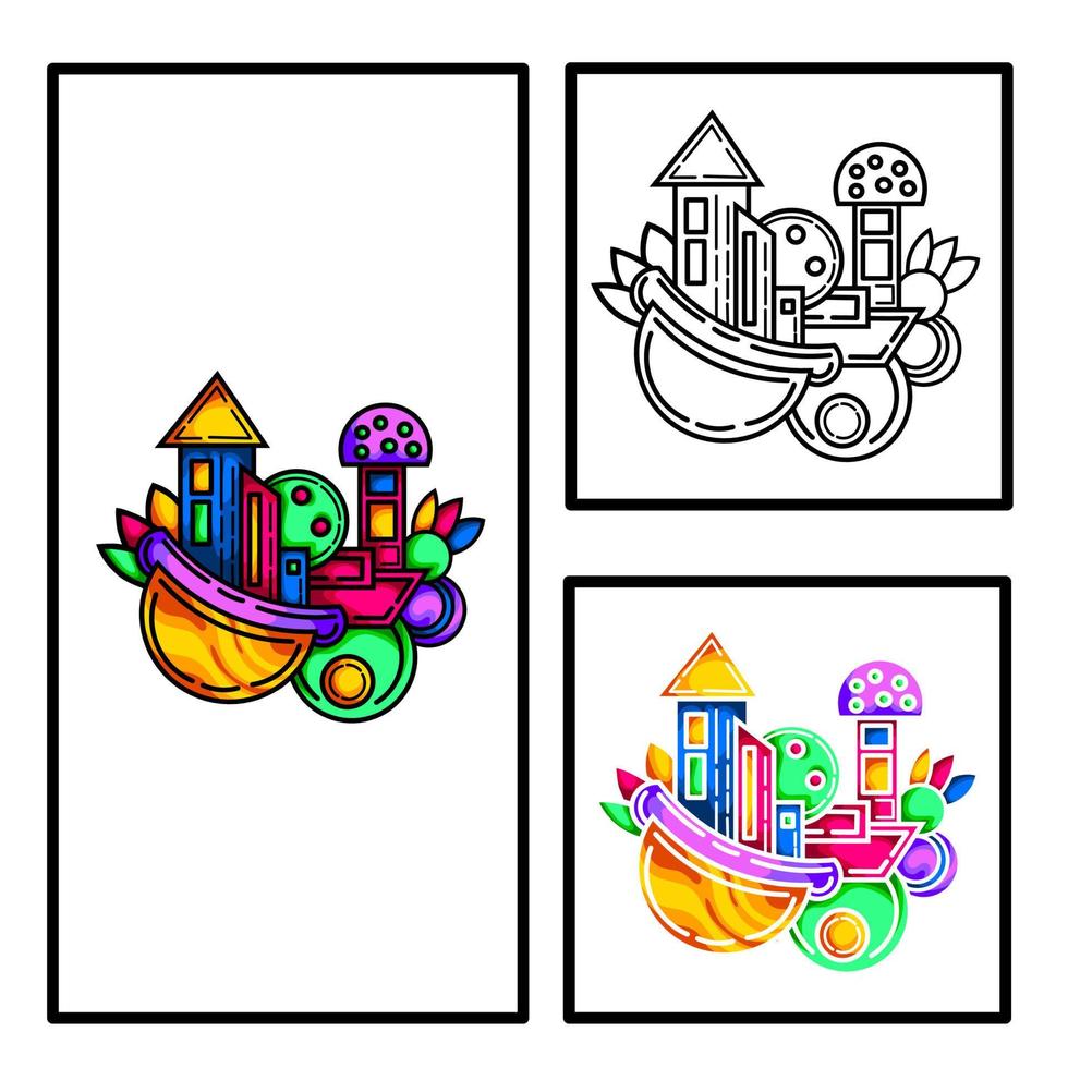 Colorful line art abstract building logo vector