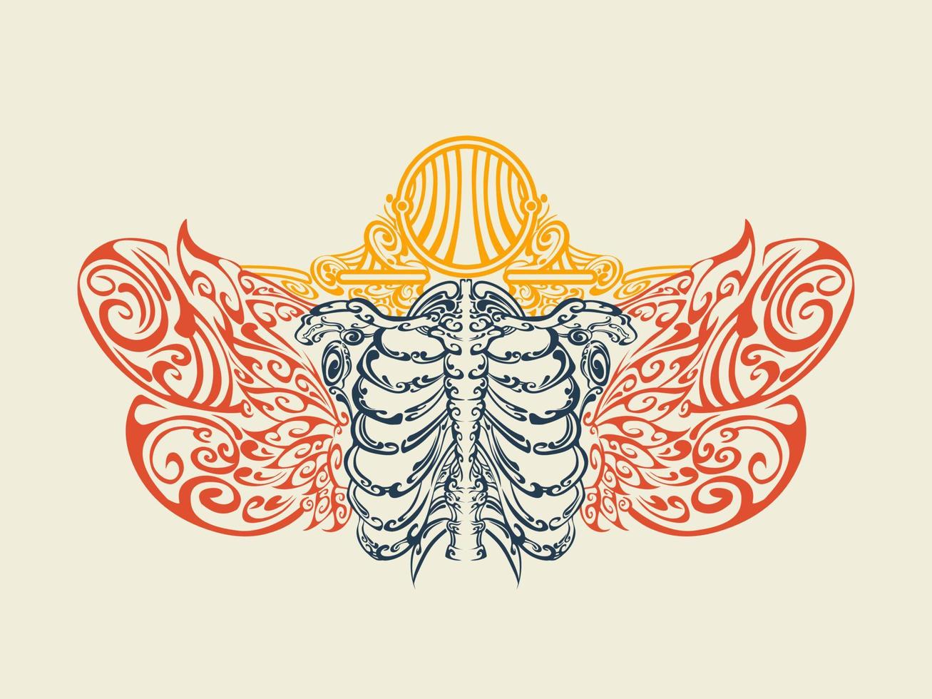 diseño vectorial de huesos corporales con alas tribales abstractas vector